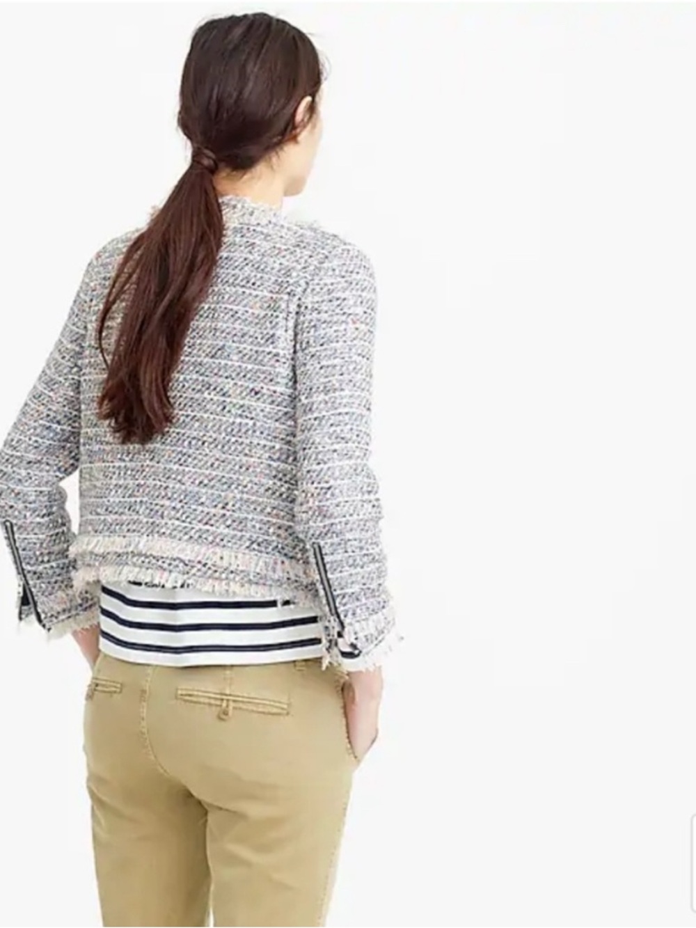 J.Crew Multicolor Tweed Lady Jacket Fringe Zip Detail Size 6 - Picture 5 of 6